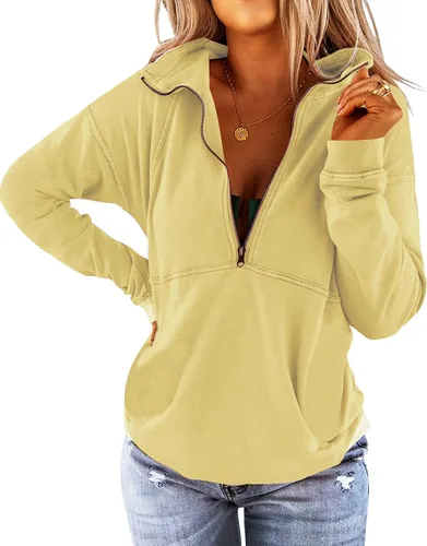 Vista 15 de Floral Find Women's Long Sleeve Lapel Half Zip Up Sweatshirt Solid Stylish Loose Fit Casual Pullover Tops B-Azul marino