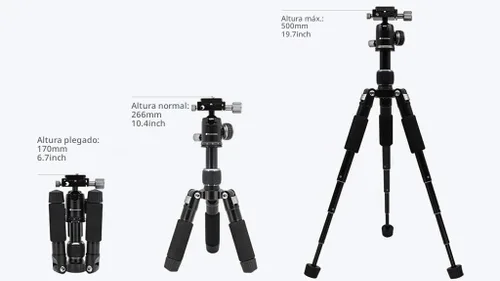 Vista 6 de Trípode de 50 V de perfil bajo para cámara y iPhone, trípode compacto de mesa y viaje con mango de aluminio, compatible con teléfonos inteligentes