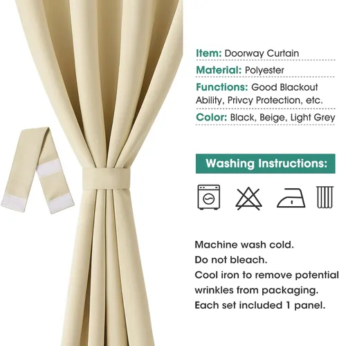 Vista 6 de HOMEIDEAS Cortinas beige para puerta, cortina de privacidad con ojales para dormitorio, 39 pulgadas de ancho x 78 pulgadas de largo, cortinas opacas