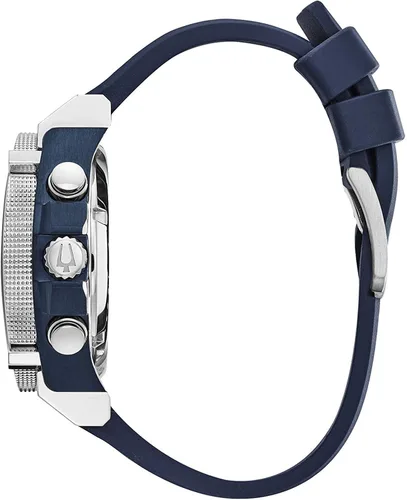 Vista 4 de Bulova Reloj cronógrafo de cuarzo para hombre con correa de goma 98B315, Azul Patchwork, Cronógrafo, movimiento de cuarzo
