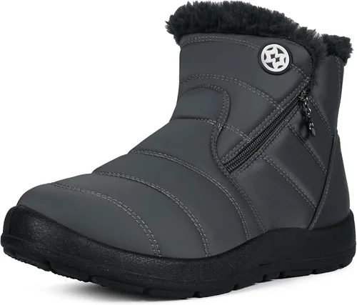 Vista 10 de Eagsouni Botas de nieve para mujer, botines de invierno para mujer, con forro de piel cálida, botines gruesos con cremallera, zapatos planos