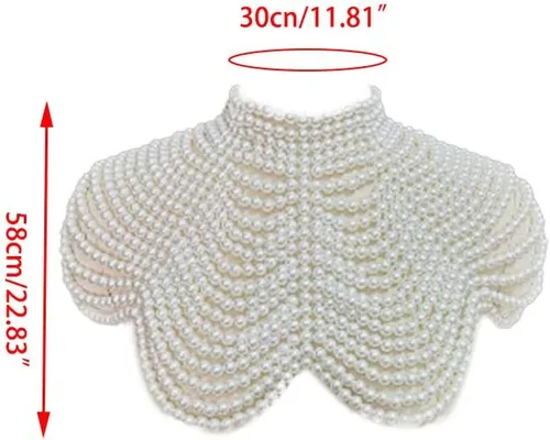 Vista 9 de Collar de gargantilla con cuentas de perlas de imitación para mujer, collar de chal de cadena para el cuerpo, Madera, Perla