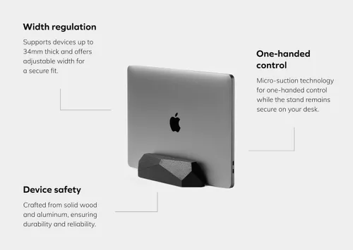 Vista 2 de Oakywood Soporte vertical de madera para laptop, base de madera ajustable para escritorio, compatible con todos los MacBook Pro, MacBook Air, iPad