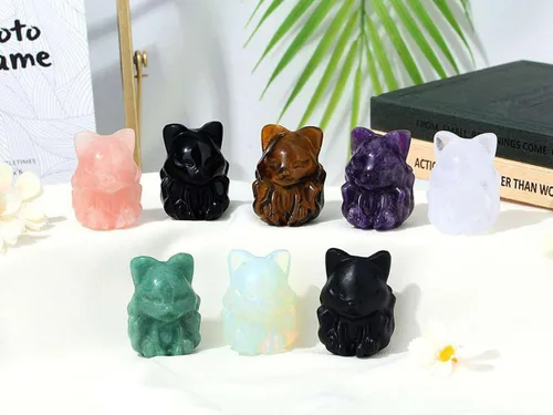 Vista 5 de LAIDANLA Figura de zorro de cuarzo rosa de 2 pulgadas, cristales curativos, estatua de zorro rosa, tallada a mano, piedra natural pulida, Reiki