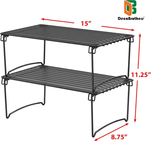 Vista 6 de Deco Brothers Organizador de Estante de Gabinete Apilable, Paquete de 2, Negro
