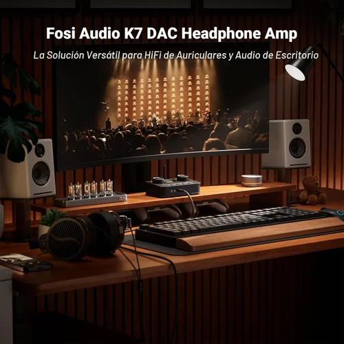 Vista 2 de Fosi Audio K7 DAC Amplificador de Auriculares, Convertidor de Audio Digital a Analógico USB C de Escritorio para Espacio de Trabajo y PC