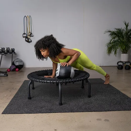 Vista 7 de JumpSport 350 PRO - Trampolín de fitness resistente para interiores, 39 pulgadas, 36 cordones elásticos EnduroLast de alta calidad, rebote