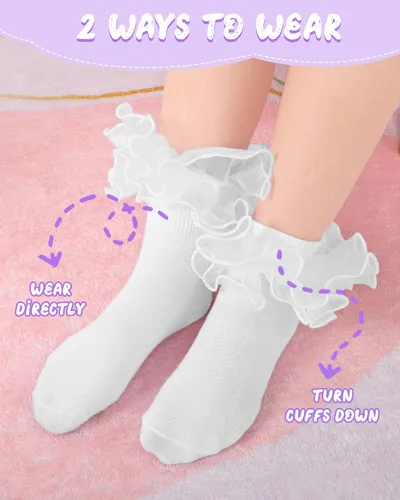 Vista 5 de Witwot Calcetines para niña pequeña con volantes grandes de encaje con volantes