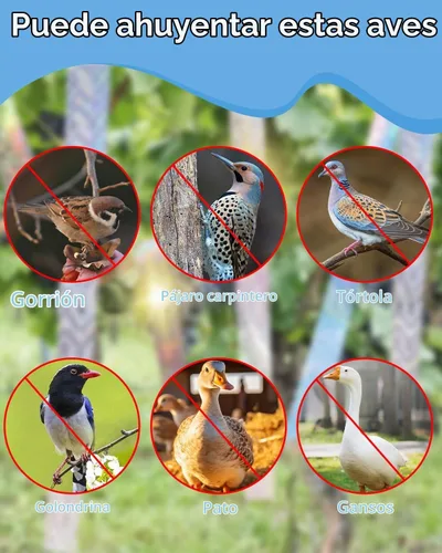 Vista 6 de 2 cintas de 502 pies para asustar pájaros, cinta holográfica reflectante de doble cara, dispositivos repelentes de pájaros audibles visuales