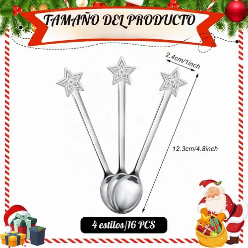 Vista 2 de 32 cucharas de Navidad para agitar, chocolate caliente de acero inoxidable