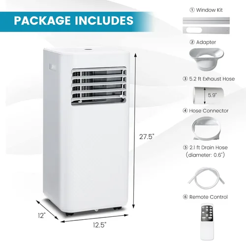 Vista 7 de GOFLAME Aire acondicionado portátil, potente unidad de CA de 8000 BTU con control remoto y 4 ruedas, enfriador de aire 3 en 1, deshumidificador
