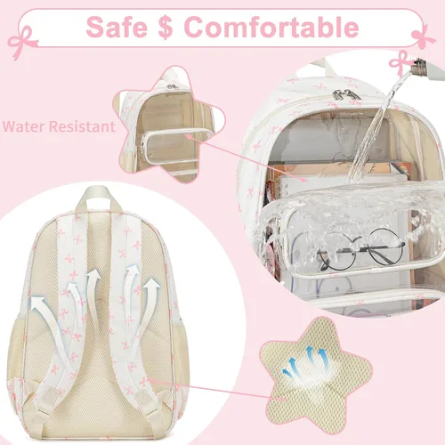 Vista 178 de CAMTOP Mochila transparente resistente y transparente para estudiantes, escuela, trabajo, festival, viajes, deportes, Beige, Mediana, Camtop Mochila