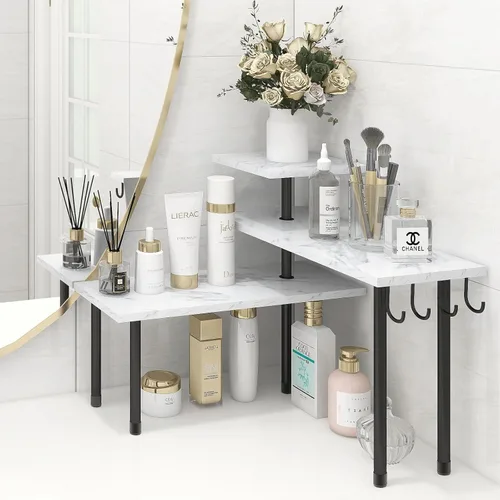 Vista 12 de Homode Estante organizador de encimera de baño, organizador de encimera de cocina, soporte de madera de 3 niveles para colocar sobre el fregadero