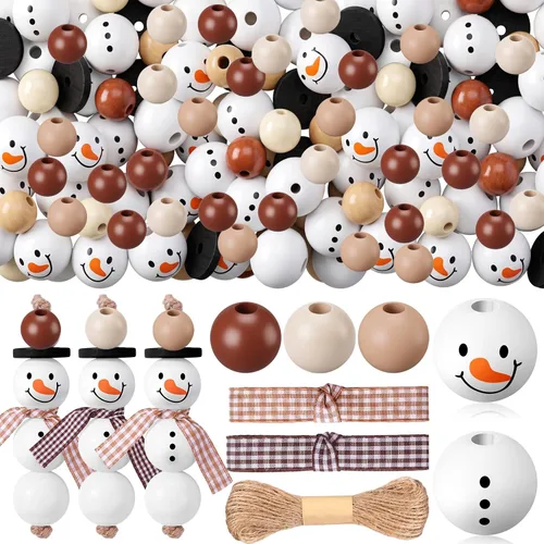 Vista 8 de Yulejo 180 Pcs Christmas Snowman Wooden Plaid Bead Winter Xmas, Blue