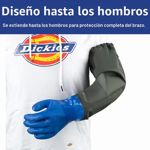 Vista 3 de 2 pares de guantes largos de goma de PVC resistentes a los productos químicos, longitud del codo, guantes impermeables resistentes para lavar