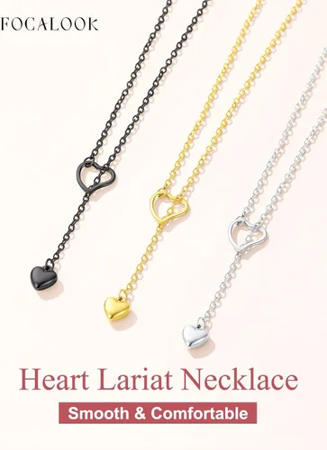 Vista 6 de FOCALOOK Collares Lariat en Forma de Y Collares Largos para Mujer Collares Largos Negros Collares de Oro para Mujer Collares de Corazón Colgante