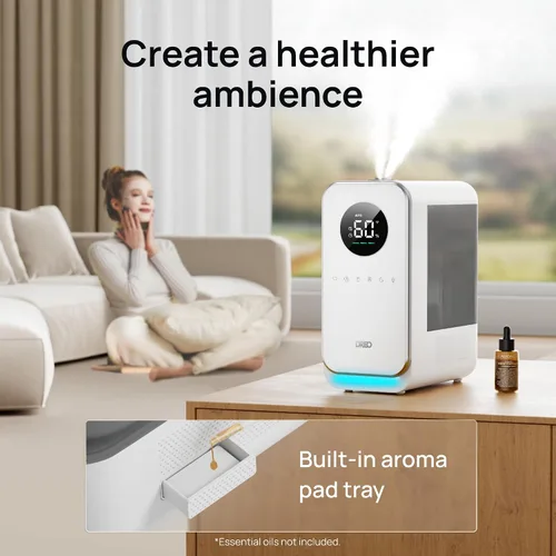 Vista 8 de Dreo - Humidificadores para recámara, llenado superior, inteligente, silencioso, vapor frío, difusor de aceite y luz nocturna, tiempo