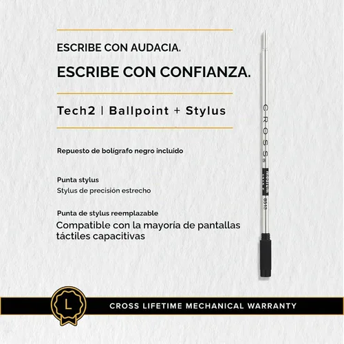 Vista 7 de Cross Tech2 - Bolígrafo azul metálico, punta media, tinta negra Dual-Function Pen with Built-In Stylus, Swivel Action, Refillable for Long-Lasting