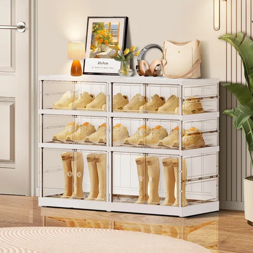Vista 20 de CIMLORD Estante de zapatos plegable de 3 niveles para armario y entrada, 3-6 pares, cajas de almacenamiento de zapatos apilables transparentes