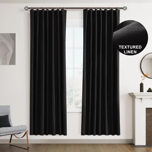 Vista 71 de Joywell - 2 cortinas de lino 100% opacas, con bolsillo para cortinero, trabilla trasera, cinta para ganchos y anillas con clip, con aislamiento