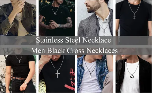 Vista 7 de FIASASO Juego de 12 collares con dije de acero inoxidable para hombre, collar gótico genial, cruz gótica, placa de perro Yin Yang, triangular, juego