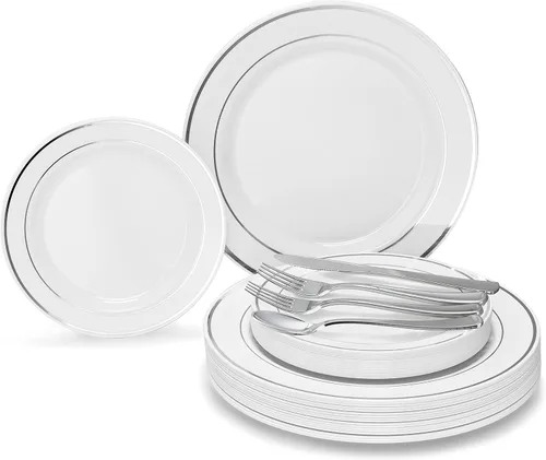 Vista 10 de OCCASIONS 50-150-200 Piezas plateadas (25 personas) 26 cm, 19 cm + cubiertos.