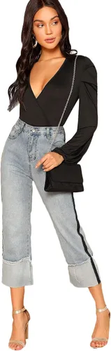 Vista 5 de SweatyRocks Enterizo sexy de manga larga con cuello en V profundo para mujer