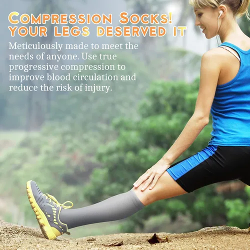 Vista 2 de QUXIANG Calcetines de compresión para mujeres y hombres de 15 a 20 mmHg, ideales para médicos, enfermería, correr, atletismo, venas varicosas, viajes