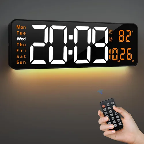 Vista 8 de LEIKE Reloj de pared digital grande de 16.2 pulgadas con control remoto, LED grande, alarma dual, 8 colores RGB, brillo automático, fecha, DST Negro