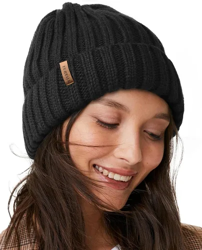 Vista 20 de FURTALK - Gorros de invierno con forro polar para mujer, gorro de punto grueso con calavera, gorro de nieve para mujer Beige