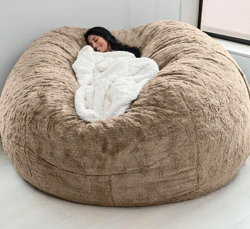 Vista 16 de Funda para silla tipo puf de piel gigante para niños y adultos, (sin relleno), muebles de sala de estar, grande, redondo, suave, esponjoso, de piel