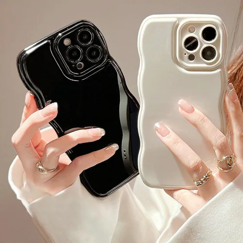 Vista 2 de FABSPARK - Funda para iPhone 12, diseño simple, marco ondulado, estética, silicona suave, color beige Simple Wave Design - Funda de silicona suave