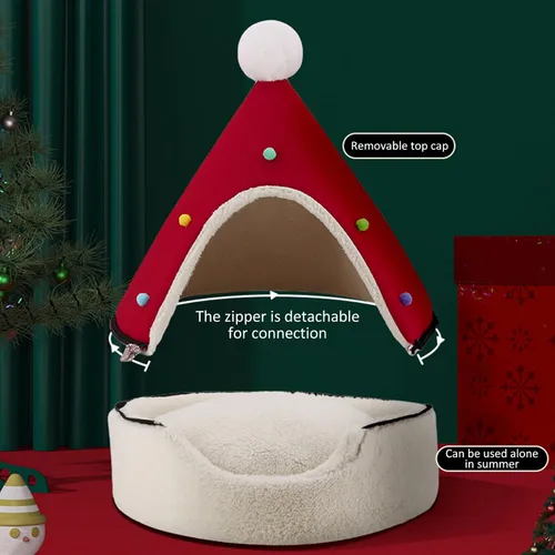 Vista 4 de Detachable Christmas Tree Cat Bed, Self-Warming Comfortable Pet Teepee Indoor Cave for Puppy Kitten Green, Christmas Cat Bed