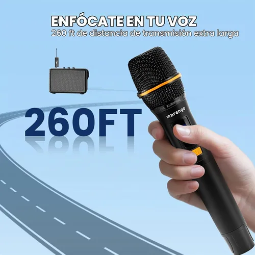 Vista 6 de Micrófonos inalámbricos, micrófono profesional UHF de metal dual para karaoke inalámbrico con receptor recargable (260 pies), conectar y usar