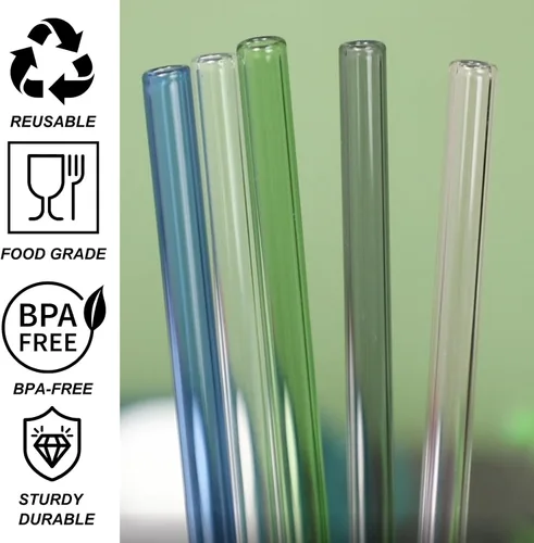 Vista 3 de Popote de Repuesto Compatible con Vasos Stanley de 40 oz, 4 Piezas Popotes Reutilizables con Cepillo de Limpieza, Popote Largo de Vidrio para Azul