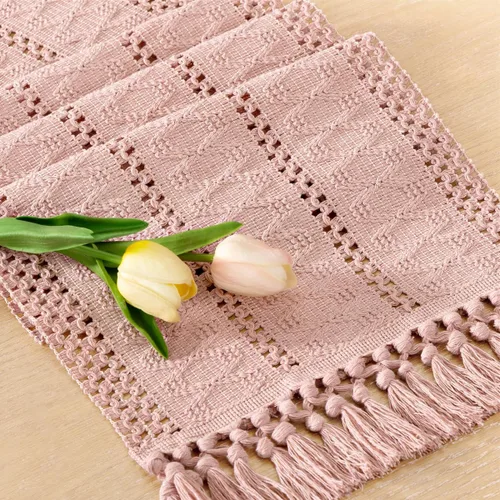 Vista 20 de Socomi Camino de mesa bohemio de verano rústico para comedor, cocina, centro de mesa, decoración pequeña de macramé de algodón y lino, camino