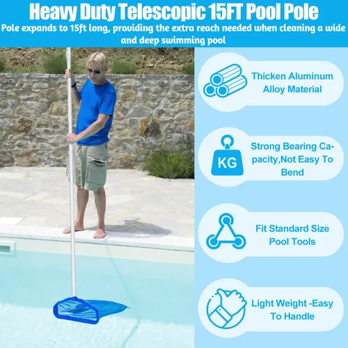 Vista 6 de YEECHUN Pértiga Profesional para Piscina de 15 Pies Telescópica de Aluminio Compatible con Red de Piscina Rastrillo Desnatador Cabezal de Aspiradora