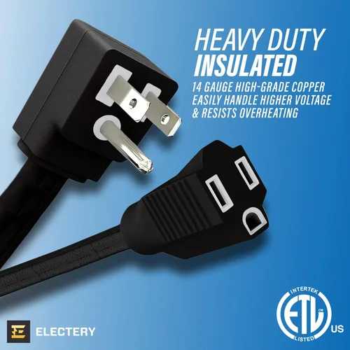 Vista 6 de Cable de extensión resistente de 3 pies, 14 AWG, 15 A, 125 V, 1875 W, enchufe plano de 3 puntas, certificación ETL, cable de extensión