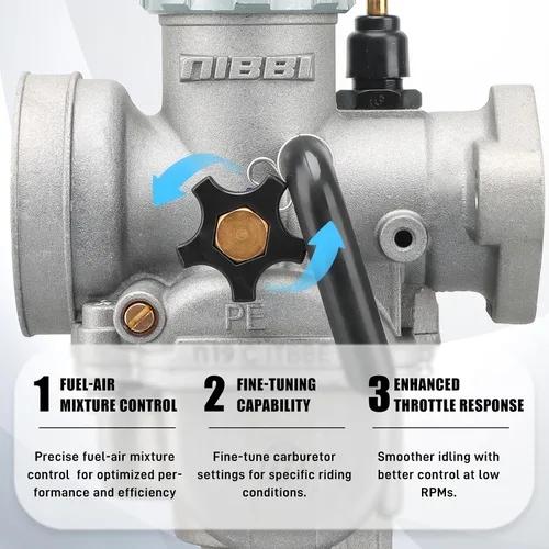Vista 4 de NIBBI Carburador PE17mm para motor de motocicleta con brida de 80cc-100cc con jets de carburador para moto de cross, mini moto, Apollo moto