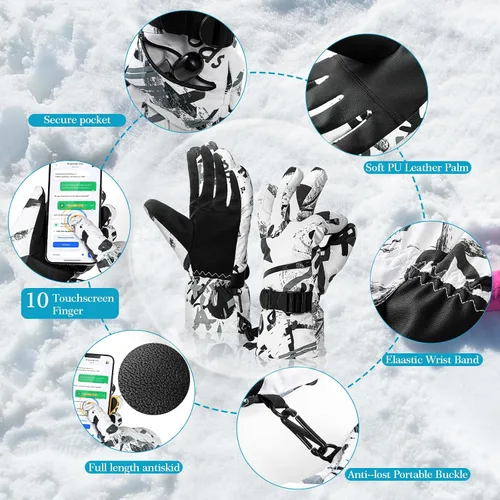 Vista 6 de clubone Guantes de invierno Guantes para hombres y mujeres, guantes de forro polar elásticos con tacto inteligente, guantes resistentes al viento