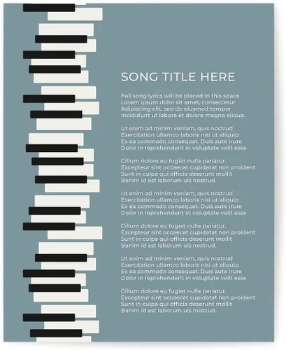 Vista 2 de Piano Keys Custom Songs Lyric Wall Art Print, Personalized Music Poster Blue 11x14" Black Frame