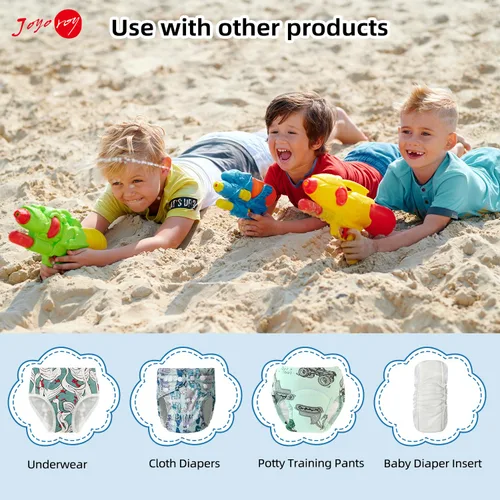 Vista 4 de Joyo roy 6 piezas de pañales de tela impermeable, ropa interior de plástico reutilizable para niños pequeños, fundas de pañales para niños, ropa