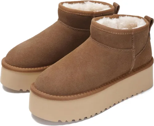 Vista 12 de Project Cloud - Botines de piel 100% auténtica para mujer, botas de plataforma Castaño