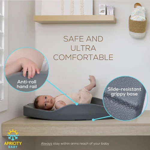 Vista 3 de Apricity Baby Cambiador de pañales – Cambiador de espuma impermeable con lados elevados, base antideslizante y diseño portátil, extra grande de 31.5
