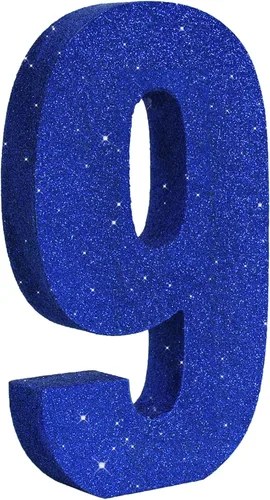 Vista 11 de TONIFUL Centro de mesa de madera número 0 con purpurina azul de 7.8 pulgadas, decoración de fiesta de cumpleaños azul, dígito 0 para cumpleaños