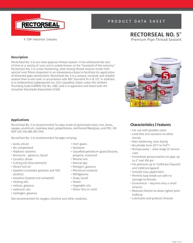 Vista 4 de RectorSeal No. 5 25790 Sellador para Roscas de Tuberías, Lubrica y Protege las Roscas, Ajuste Suave, Secado Lento, y Permite una Fácil Separación
