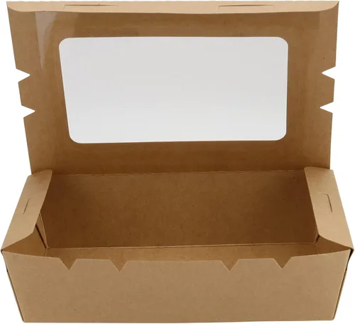 Vista 4 de KEILEOHO Paquete de 60 cajas de papel kraft marrón con ventana transparente, recipientes de alimentos para llevar de 40 onzas, cajas de pastelería