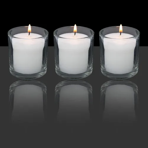 Vista 3 de Velas votivas blancas en tarro de vidrio transparente de 24 horas de tiempo de combustión decorativas de 1 día sin perfume para centros de mesa