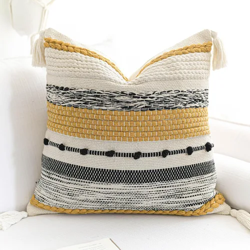 Vista 13 de BlissBlush Funda decorativa para cojín marrón 18x18 cuadrada estilo bohemio con borlas, funda de cojín para sofá, dormitorio, sala de estar