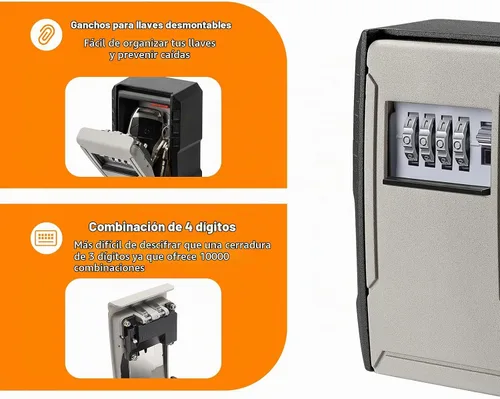 Vista 4 de Caja de bloqueo de llave de capacidad extra grande UPGRADE, caja de bloqueo de llave montada en la pared resistente a la intemperie para llaves